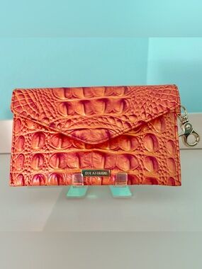 Brahmin Dusty Orange Croc-Embossed Leather Mini Envelope Wallet with Brass Logo
